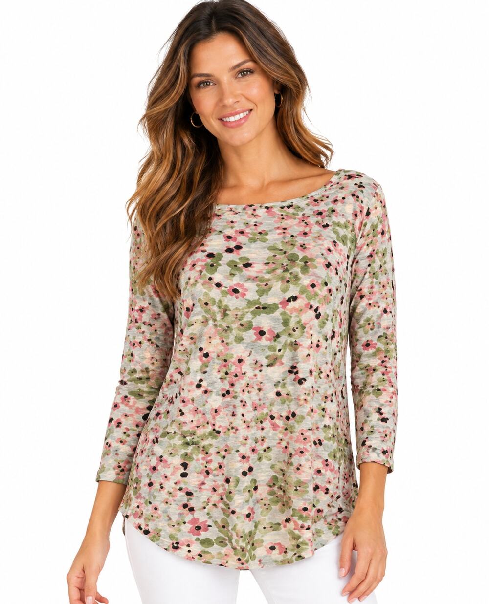 J. Jill Love Linen Tie Back Tunic Womens Large Springtime Floral Long Line Top
